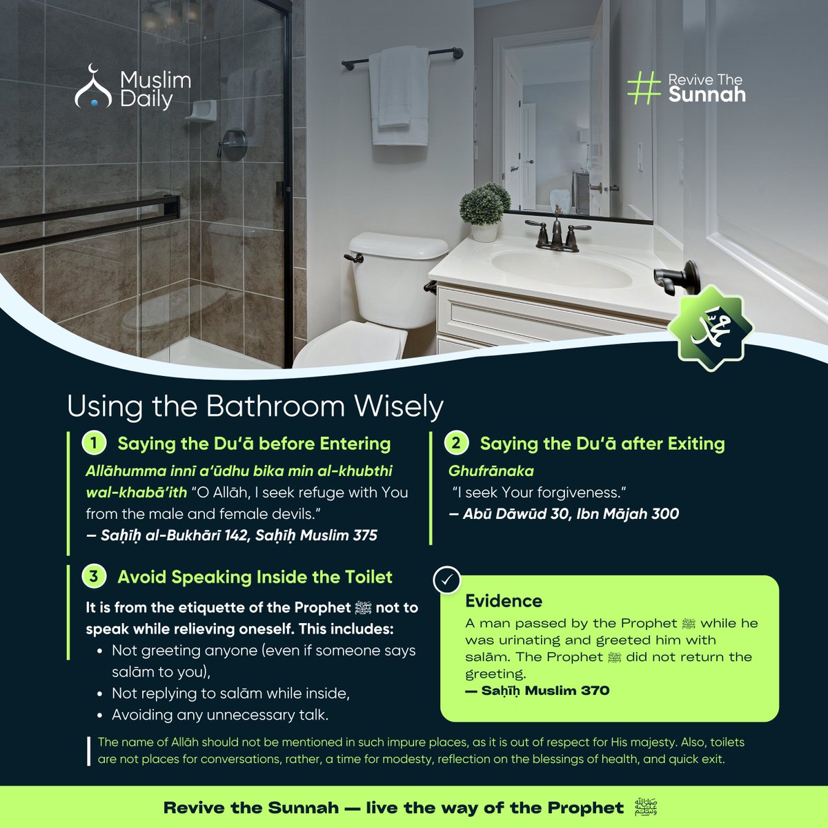 MuslimDaily247's tweet photo. Even the most private moments of a believer’s life are guided by the Sunnah of the Messenger of Allāh ﷺ. Islām teaches inner and outer purity, even in the restroom.
#MuslimDaily #ReviveTheSunnah #PropheticWay #DailyIslamicReminder #QuranAndSunnah https://t.co/FhZ7tqdzgs