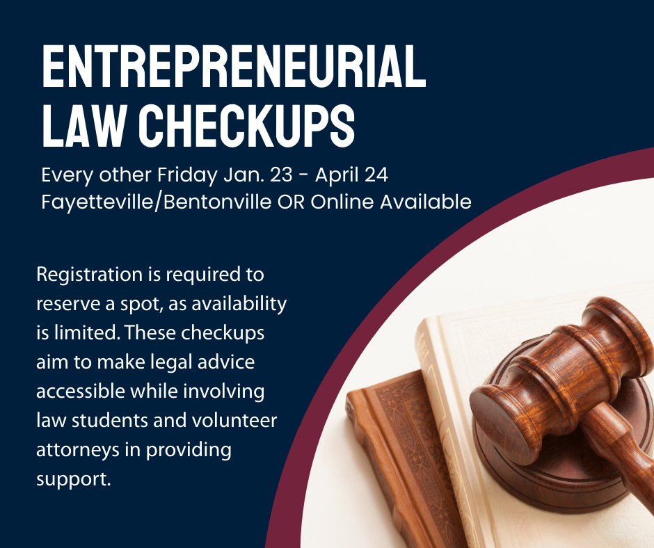 🆓Free legal support for Arkansas entrepreneurs!
The Entrepreneurial Law Project (U of Arkansas School of Law + Office of Entrepreneurship &amp; Innovation) offers pro bono consultations, forms, webinars &amp; more.  🧑‍⚖️Learn more &amp; sign up: entrepreneurship.uark.edu/programs/entre…