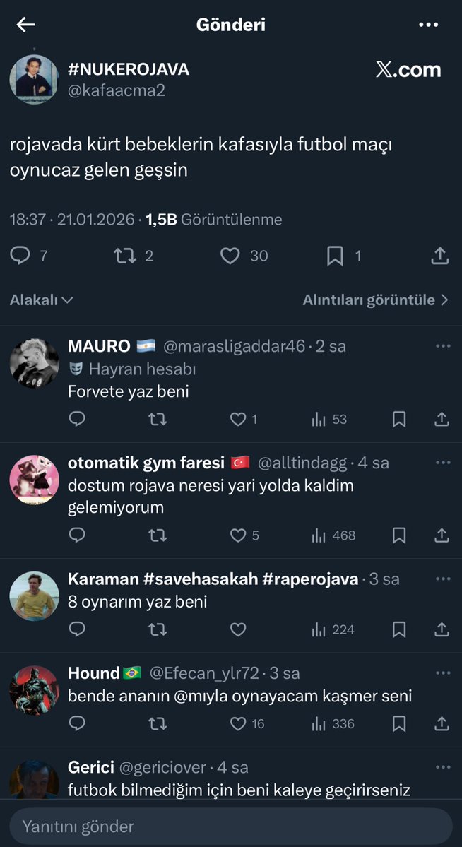 kürde vurmanın bir cezası bir karşılığı olmazsa işte sonu böyle olur. 14-15 yaşındaki ergenler başlarına bir şey gelmeyeceğini bildikleri için fütursuzca istedikleri her şeyi yazabiliyorlar çünkü biliyorlar ki devlet onlara karışmayacak.