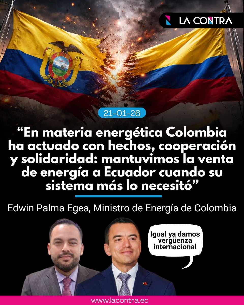 ¡OTRA VERGÜENZA INTERNACIONAL!😭

#ATENCIÓN‼️| El ministro de Energía de Colombia, Edwin Palma, reaccionó a la decisión de Daniel Noboa de imponer el 30 % de arancel a importaciones de ese país. La calificó como una agresión económica, sobre todo por la ayuda en materia