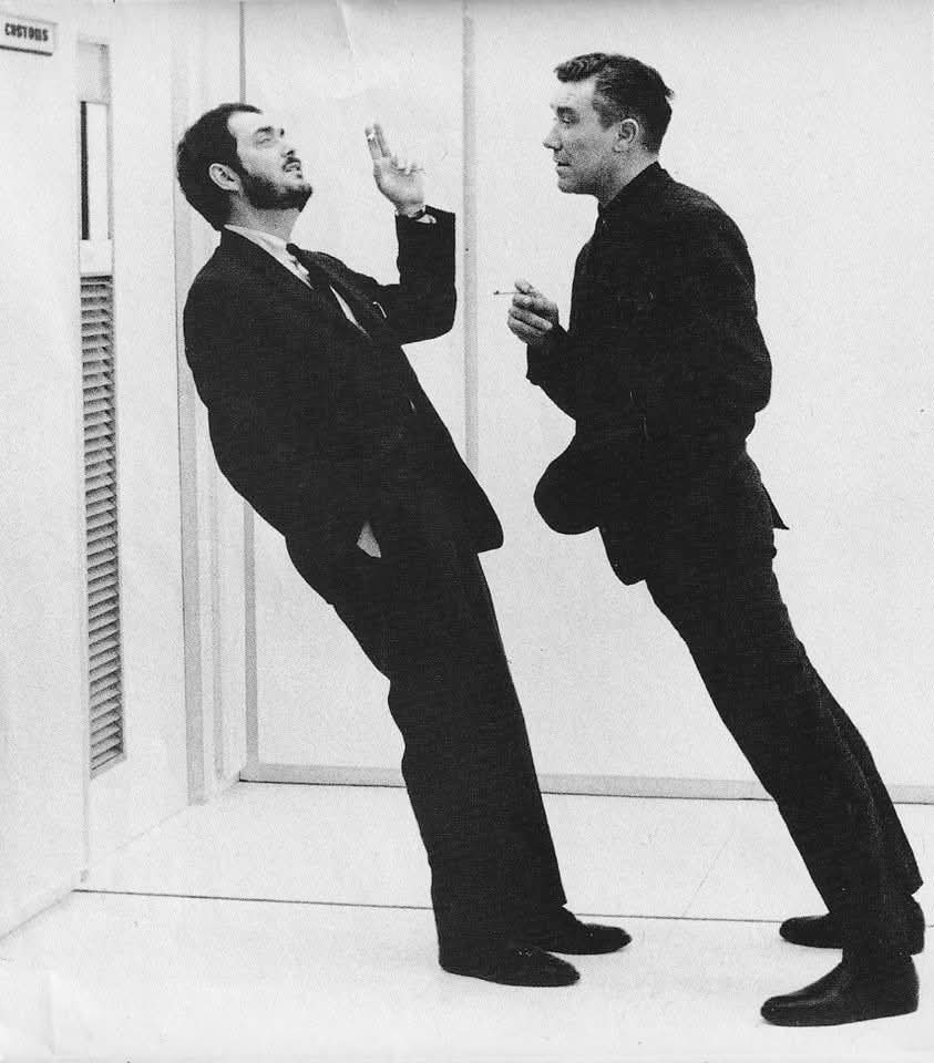 Stanley Kubrick and William Sylvester on the set of '2001: A Space Odyssey' (1968).