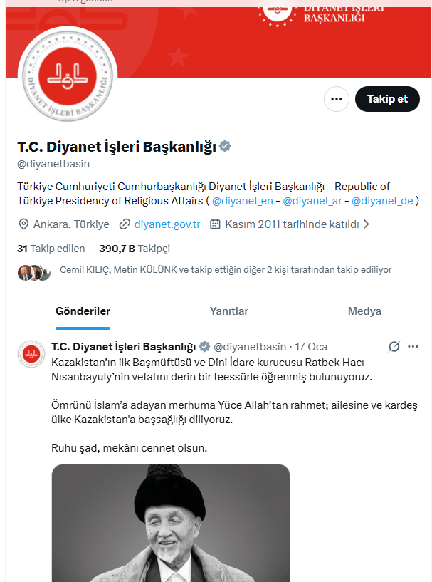 Türk Ortodoks Topluluğu ve Diyanet İşleri Başkanlığının son paylaşımları.
