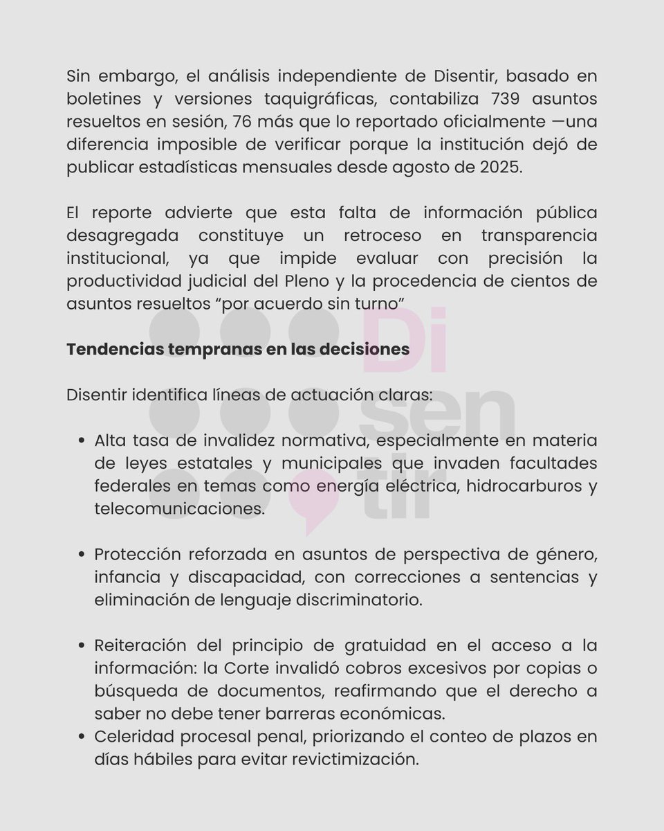 Di_sentir's tweet photo. ❗COMUNICADO ❗
Disentir, a través de Ojo en la Justicia, nos dimos a la tarea de seguir de cerca estos primeros 100 días de trabajo de la primera Suprema Corte de Justicia electa por la ciudadanía y concentramos toda la información en un Informe. 
🔗 https://t.co/WMvDnSX0lZ https://t.co/QS1gM9lhQy