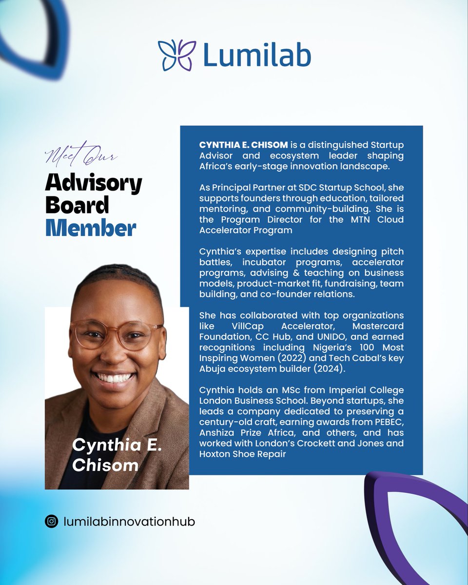 Meet Our Advisory Board Member

We’re excited to welcome <a href="/cynthiaechisom/">Cynthia E. Chisom</a> Cynthia E. Chisom to Lumilab’s Advisory Board.