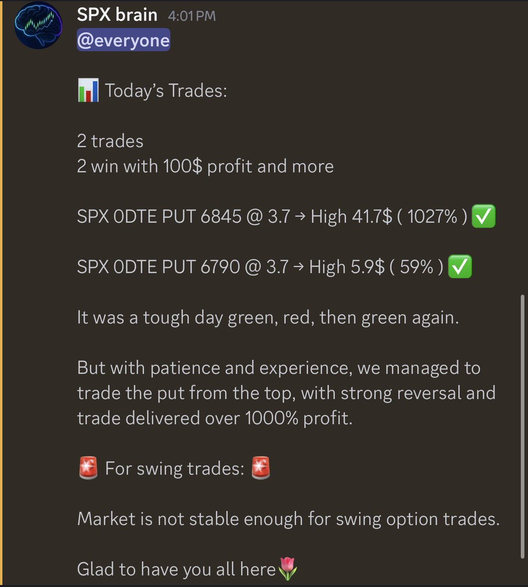 SPXbrain's tweet image. Today trading results 💚

Join us here 👉 discord.gg/YjYVwjuYE

#market #trading #TradingCommunity #TradingSignals $spy $tsla $nvda #0dte #OptionTrading #DayTrader