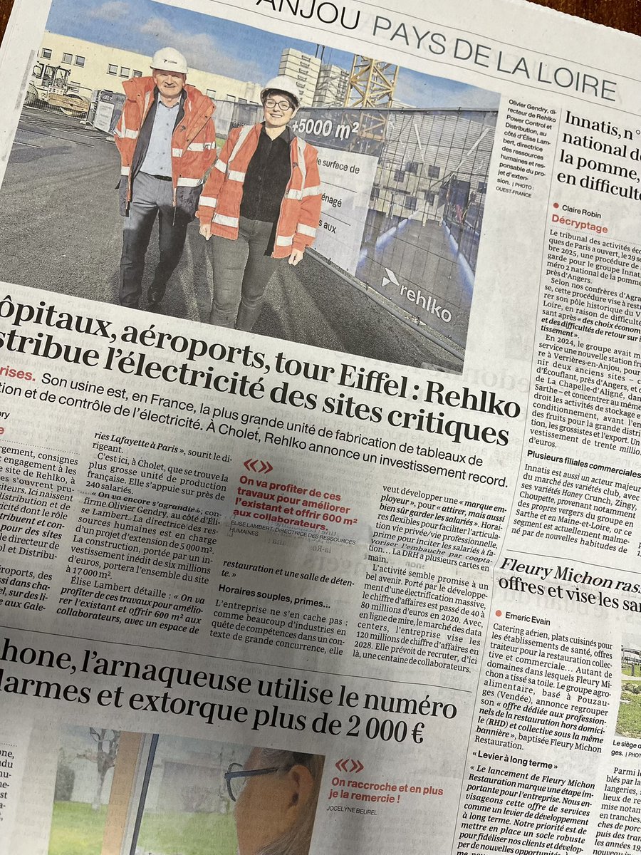 L’industrie choletaise en pleine forme dans deux articles de la PQR aujourd’hui ! 
En cette période compliquée pour l’industrie française et plus largement notre économie, cela doit être souligné !