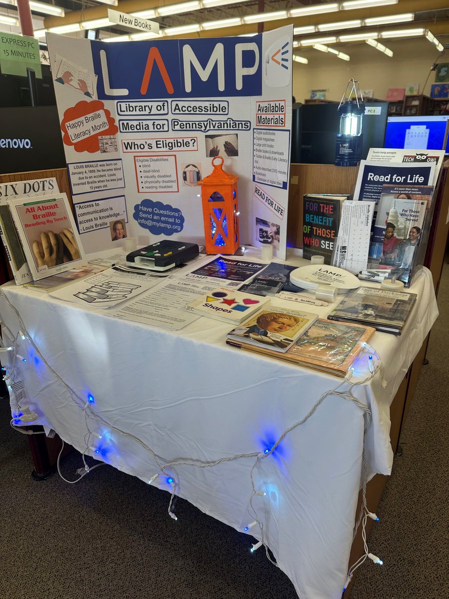 AndorraLibrary's tweet image. January is Braille Literacy Month and the birth month of Louis Braille, the perfect time to highlight the Library of Accessible Media for Pennsylvanians (LAMP) program available to the whole state. 
#LAMPLibrary
#readforlife
#NLS