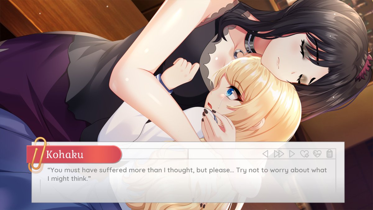 ebihimes's tweet image. My wholesome yuri visual novel about a shy teaching assistant and a gothic school nurse, Fragile Feelings, now has 50 reviews on Steam‼️
Thank you so much for all of the support! I'll work hard to fill the world with even more yuri 💪✨
