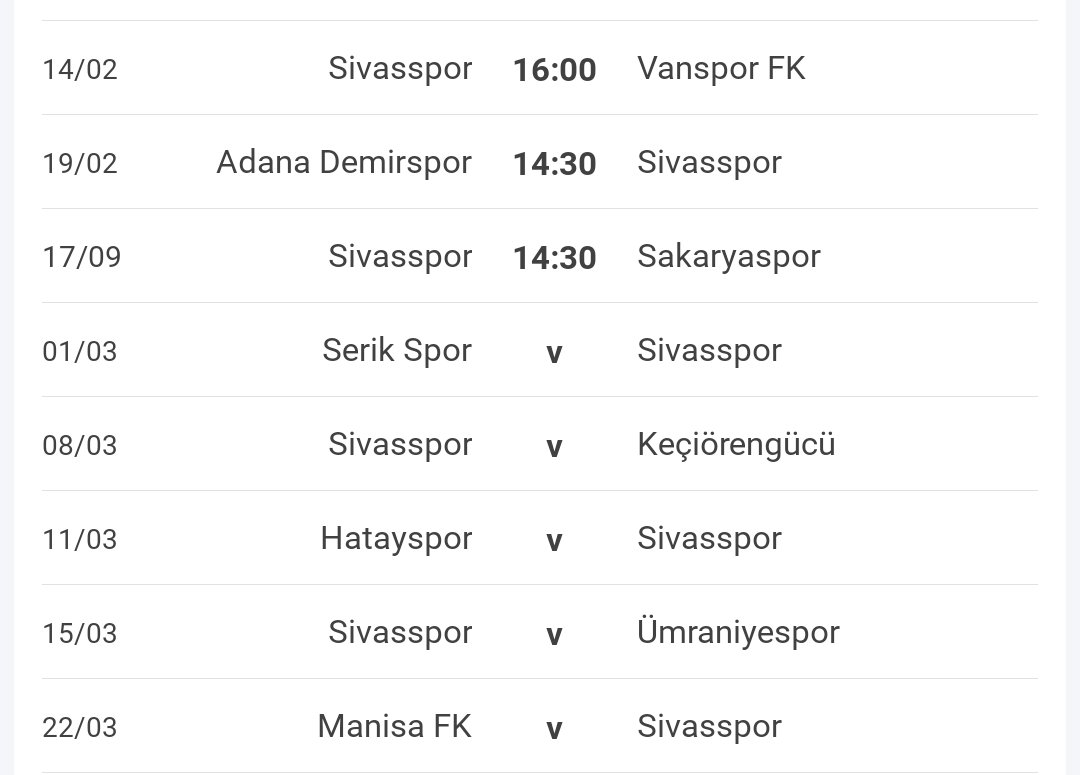 Önümüzdeki 3 maçı bir şekilde iyi geçirirsek, yeni gelecek transferlerle birlikte şu 8 maçı kazanmamız lazım ki süper lige çıkma iddamız olsun. Çok güzel fikstür. Bunları da yenemiyorsak zaten playoff ihtimalimiz bile yok demektir. #Sivasspor