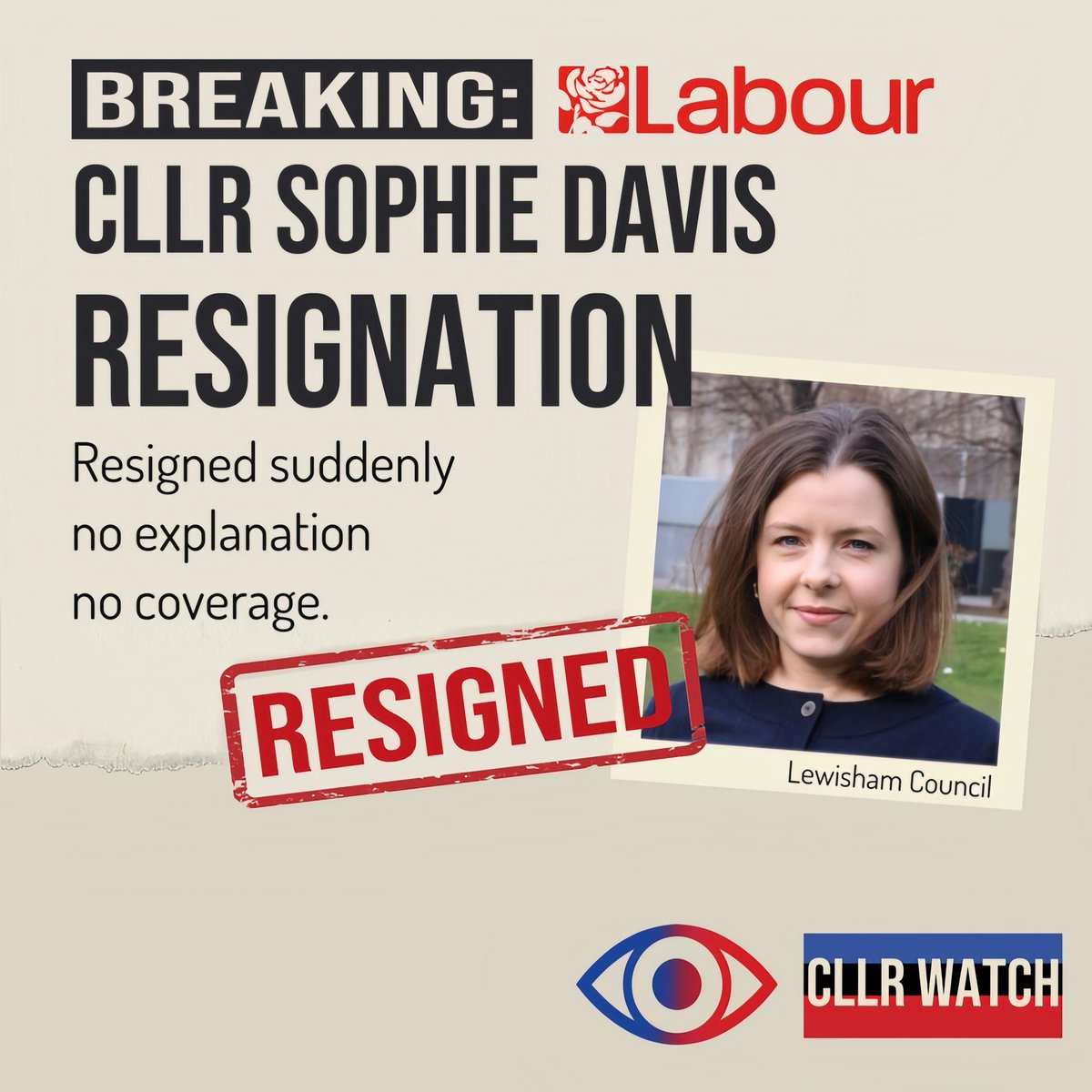 🟥 RESIGNATION ALERT – Cllr SOPHIE DAVIS (LABOUR)
Resigned from Lewisham Council.

🔍 WHAT HAPPENED
No explanation has been given and there has been no media coverage.

BBC coverage: NO 🤔
<a href="/BBCLondonNews/">BBC London</a>