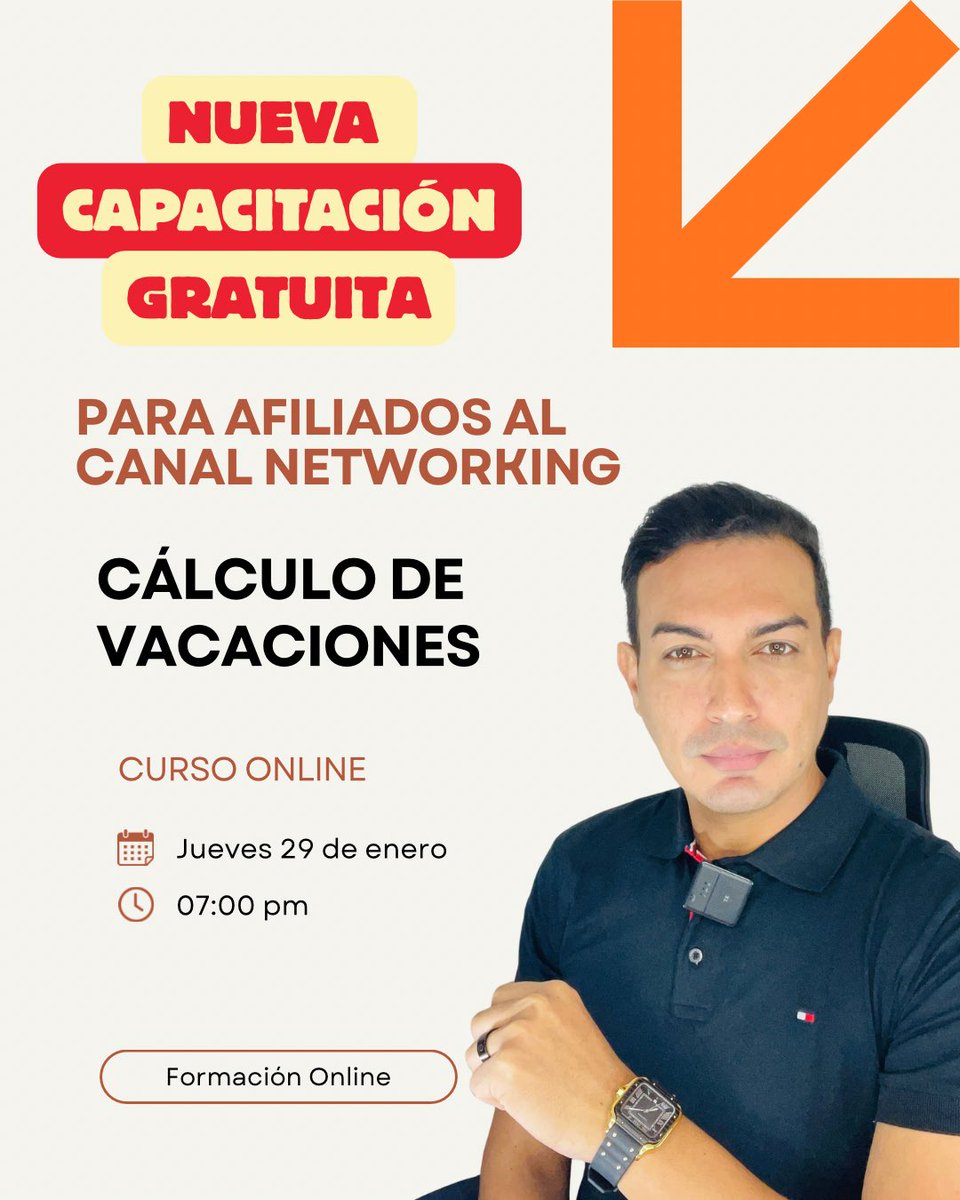 Contenido programático:
🧑‍💻Bases legales
🧑‍💻Salario para vacaciones 
🧑‍💻Vacaciones individuales y colectivas
🧑‍💻Acumulación de periodos vacacionales 
🧑‍💻Vacaciones anticipadas 
🧑‍💻Estructura del recibo de vacaciones
🧑‍💻Libro de vacaciones 
🧑‍💻Retenciones legales en vacaciones