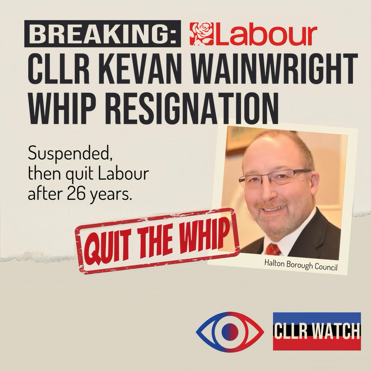 🟥 PARTY EXIT – Cllr KEVAN WAINWRIGHT (LABOUR)
Veteran Halton councillor and former mayor has quit Labour after being suspended following an internal dispute.

🔍 WHAT HAPPENED
He had represented his ward since 1998.