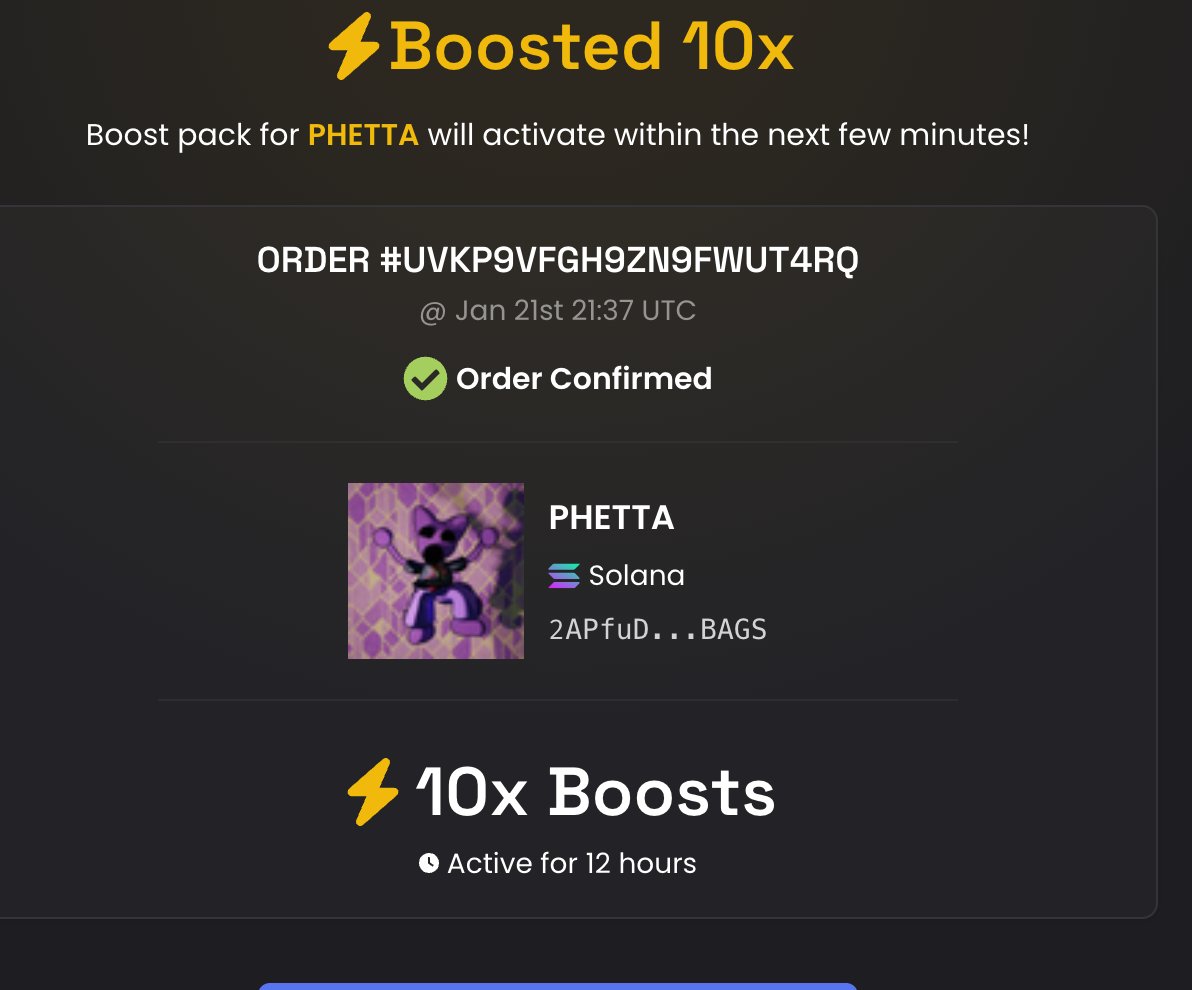 ⚡ Boosted 10x $PHETTA on DEX Screener! https://t.co/wem85nozrs  2APfuDUoCzDDZgDbuNgmx53xDyjBEpG318gh7UfVBAGS @BagsApp