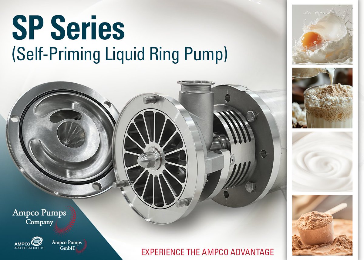 The SP Series from  #AmpcoPumps is a #sanitary liquid ring pump designed to handle liquids with entrained air, making them ideal for CIP return and other applications where complete evacuation of tanks and lines is essential.

Learn More: ampcopumps.com/sp-series-pump…