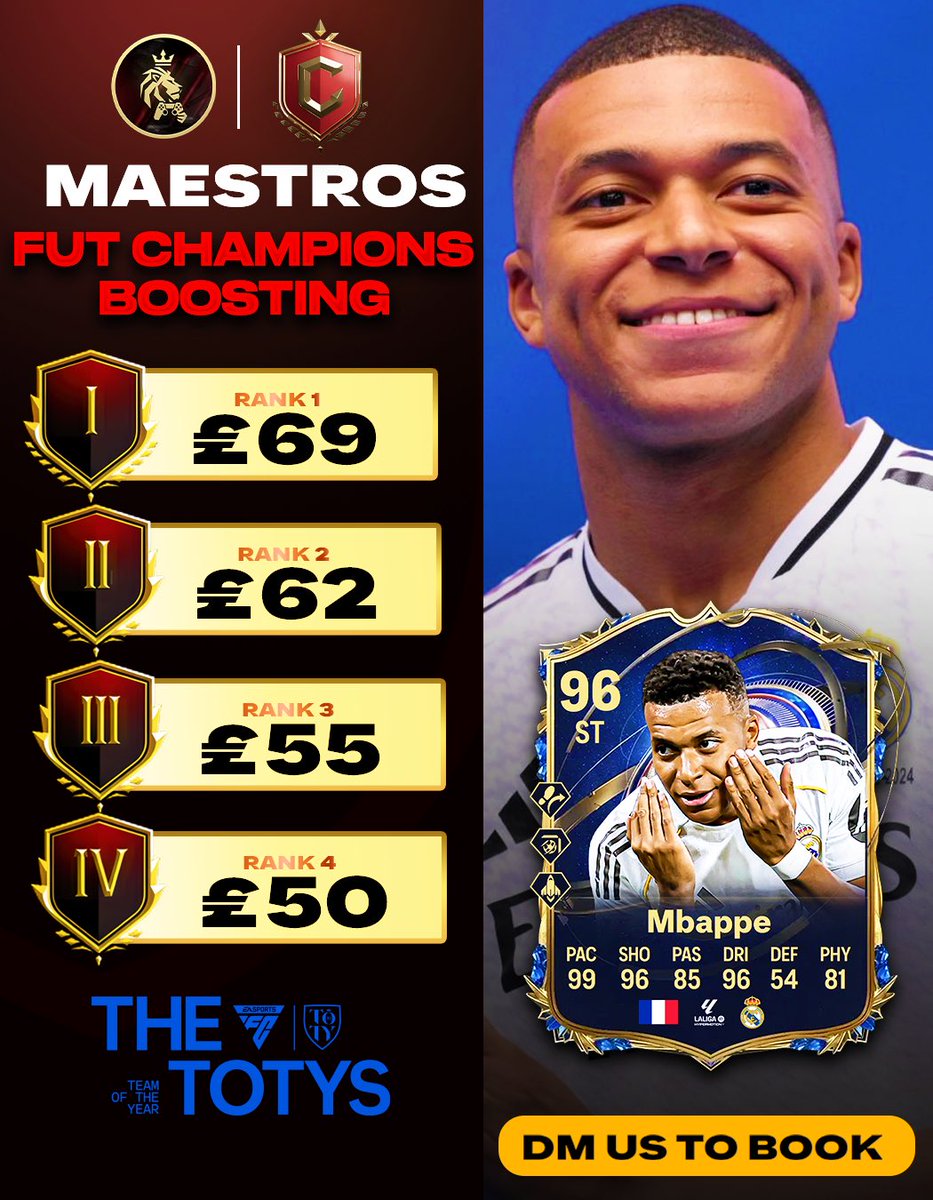 EAFCassist's tweet photo. 🚨 FREE rank 1 champs worth £69 🔥

⭐️ Get rank 1 with the worlds best pro players.

• ✅ Like 
• ✅ Comment console 
• ✅ Follow me &amp; @UTMaestros 

Winner picked tomorrow, good luck🍀 https://t.co/BgghrtNQ5m