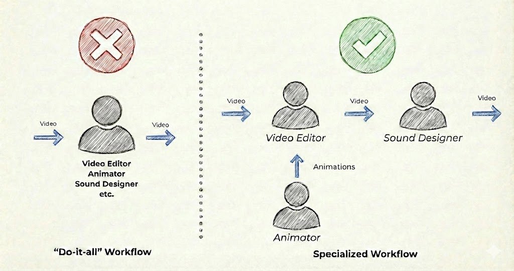 The biggest lie in creative hiring is the "Full Stack Video Editor".

When I started scaling Frameforge, I made the same mistake most founders do. I tried to hire "Generalists".

I wanted one person who was:
- An amazing storyteller (Editor)
- An amazing technical artist