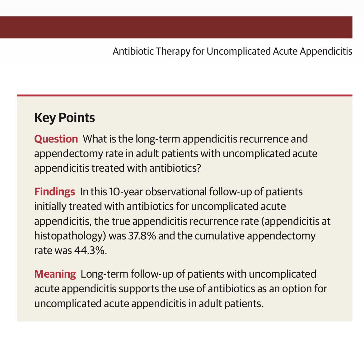 OrlandoRPN's tweet image. La Apendicitis No Complicada NO siempre requiere Cirugía inmediata, muchas veces puede ser tratada con antibióticos 

🔪 vs 💊  Estudio Publicado hoy Enero 21 2026

El seguimiento a 10 años del ensayo clínico APPAC @JAMA_current, demuestra que el manejo inicial con antibióticos…