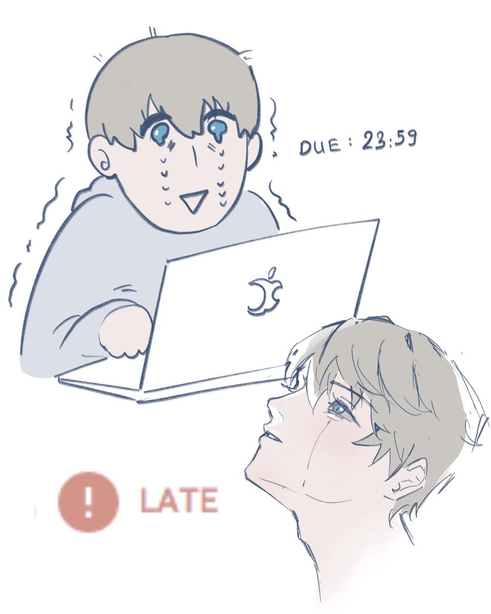 "normalize drawing your comfort characters with your problems" OK. here's Xavier with chronic procrastination