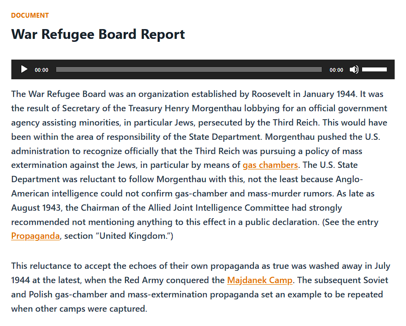 Revisionist Holocaust Encyclopedia entry of the day:
War Refugee Board Report

Read the full entry here:
holocaustencyclopedia.com/document/war-r…
