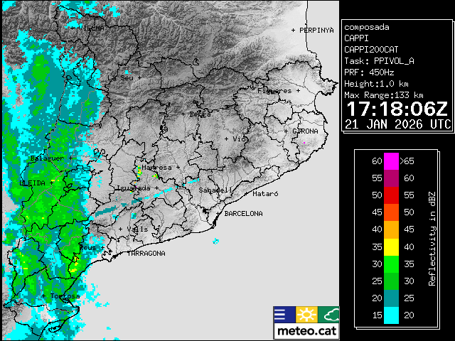 meteorac1's tweet image. L'episodi de pluges provocat per la borrasca Harry és història però aquesta tarda està arribant un front de ruixats des de l'Aragó, que escombrarà tot el país. A aquesta hora ja plou a moltes comarques de Lleida, a les Terres de l'Ebre i al Priorat. Cota de neu: 1.500-1.600 m.