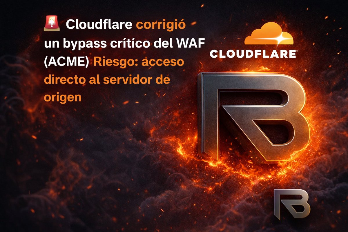 RODBOLCOL's tweet photo. 🚨 Si tu origin está público, tu WAF no te salva.
Cloudflare parcheó un fallo ACME que podía desactivar WAF en la ruta /.well-known/acme-challenge/*.
✅ Cierra el origin: solo Cloudflare.
#Ciberseguridad #Cloudflare #WAF #Rodbol https://t.co/Z6EVp040M8