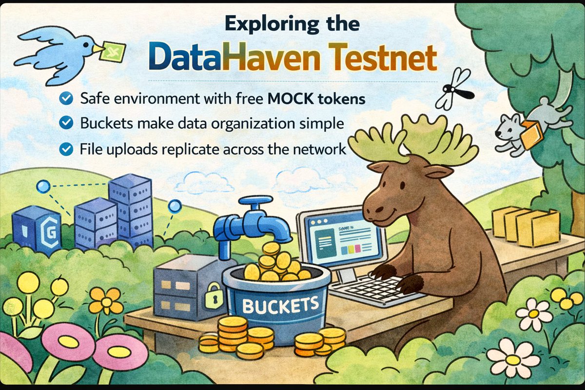 Sumitprasad983's tweet photo. Exploring the DataHaven testnet 🫎
Safe environment with free MOCK tokens
Buckets make data organization simple
File uploads replicate across the network for durability
Feels beginner friendly yet powerful
Excited to keep building and learning with @DataHaven_xyz https://t.co/ycsLVfx0Ml