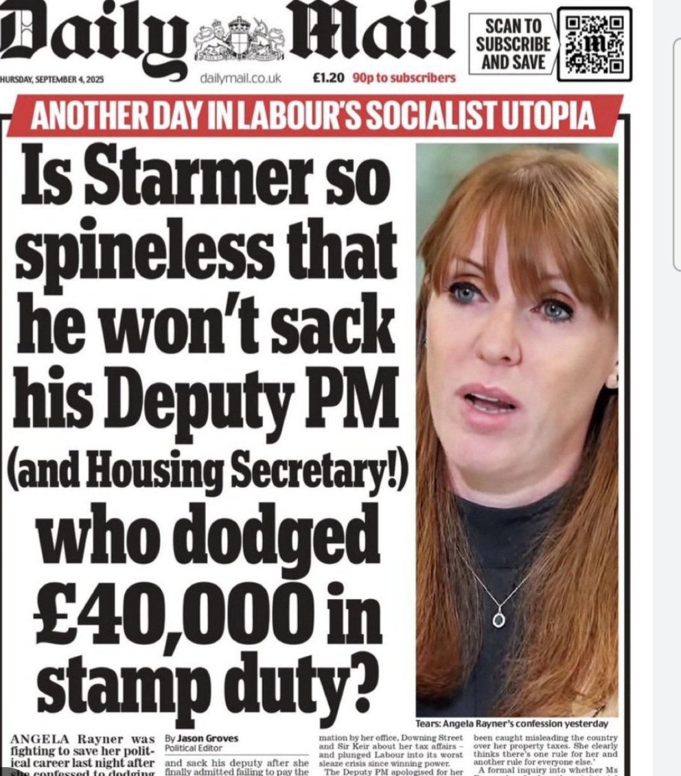 Tush27J's tweet image. This was the headline from the Daily Mail re Angela Rayner/Stamp Duty.
Right wing media hypocrisy for all to see.

Nigel Farage blames being computer illiterate for his 17 breaches of the MPs code of conduct. BULLSHIT.
 
HE SHOULD RESIGN.