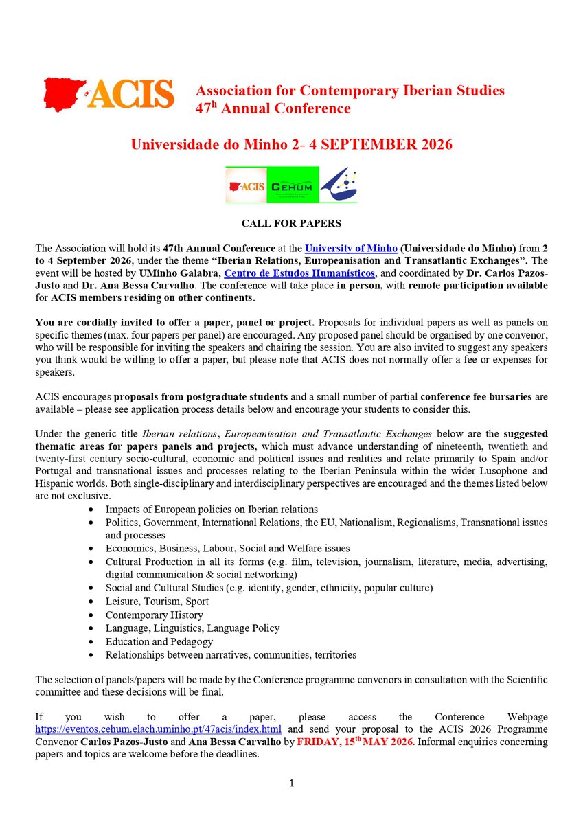 ACIS-Association for Contemporary Iberian Studies tweet media