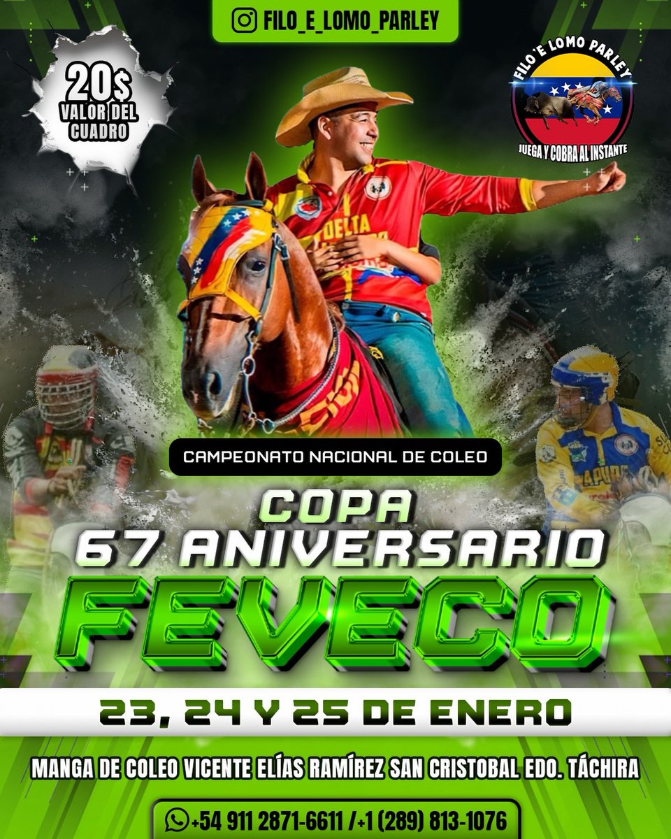 Tardes de Toros Coleados en la población de San Cristóbal del estado Táchira. Viernes 23, Sábado 24 y Domingo 25 de Enero 2026. #toroscoleados #musicallanera