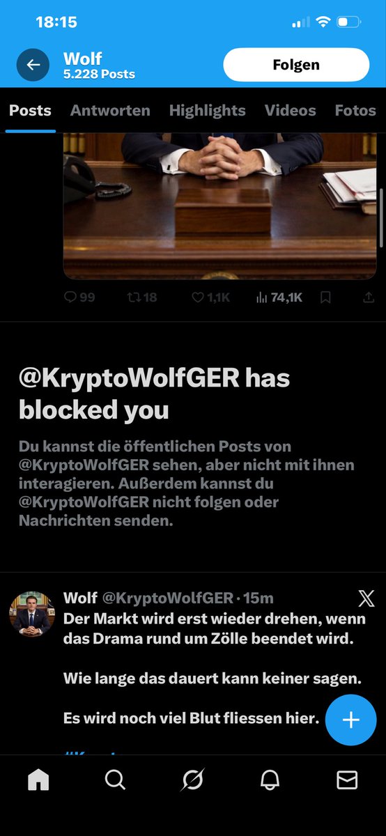Der <a href="/KryptoWolfGER/">Wolf</a> Blockiert Kritik, wenn Verantwortung zu tragen zu viel wird, viele Leute in den Ruin getroffen doch der eigene Kult steht über alles anstatt Einsicht #kryptodeutschland