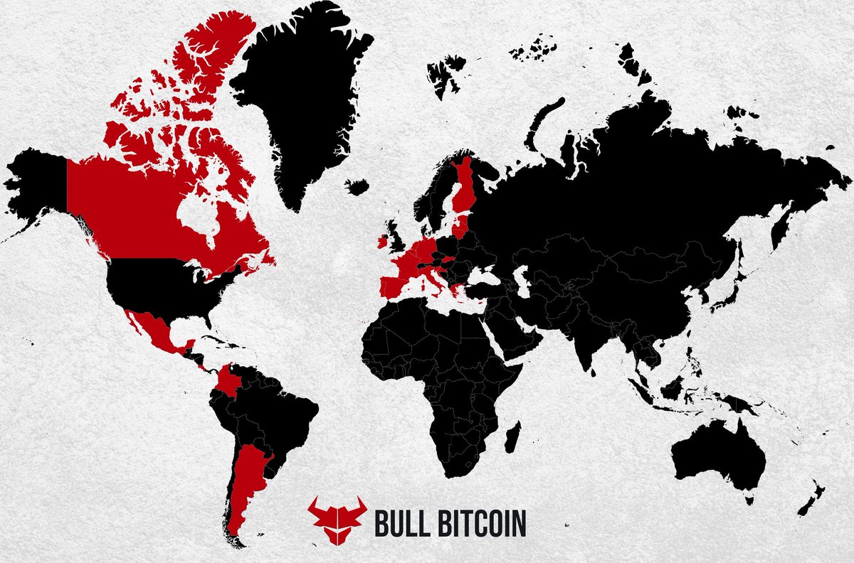 Bull Bitcoin is now available in 25 countries worldwide. 🌽 Buy and sell  Bitcoin instantly from your self-custodial wallet. 💸 Send bank transfers  to anyone using Bitcoin. Where should we go next?