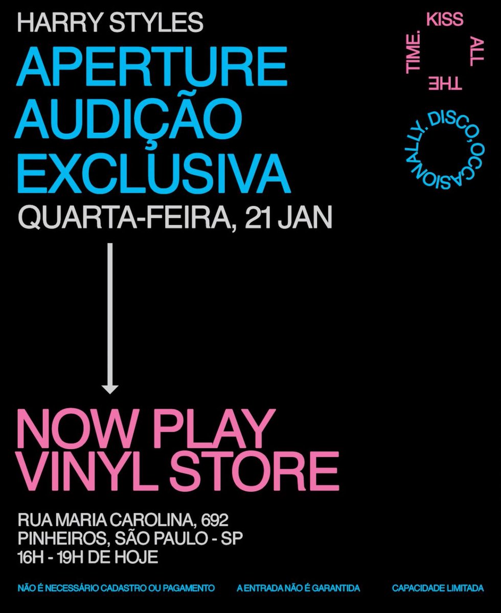 harrysbrasil's tweet image. 🚨 ATENÇÃO, SÃO PAULO!

Hoje, das 16h às 19h, a loja Now Play Store tocará com exclusividade o novo single do Harry Styles, “Aperture”.
