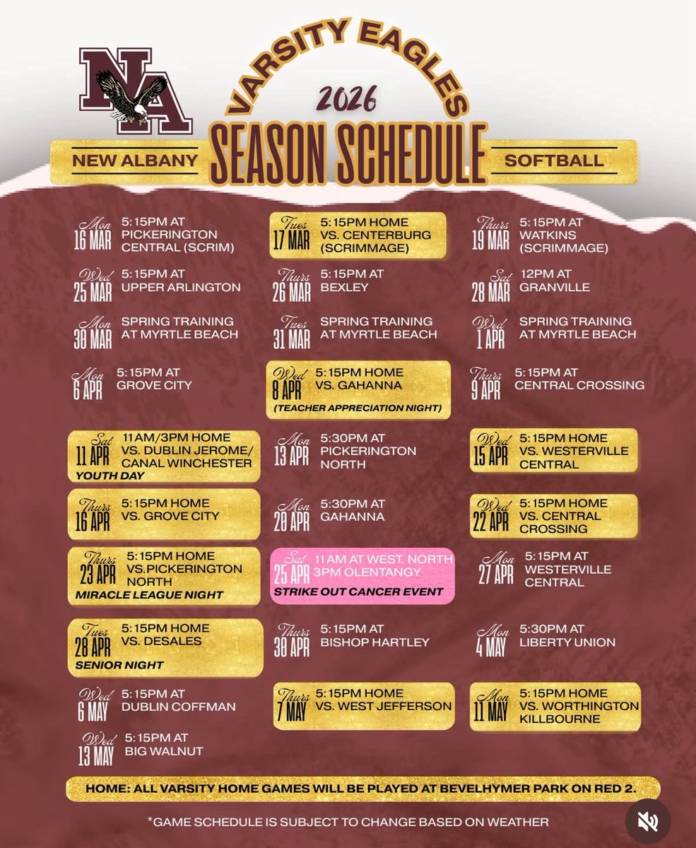 NAEagleSoftball's tweet photo. Here is our 2026 schedule!! Almost Go time! https://t.co/V8MnXt6kqZ