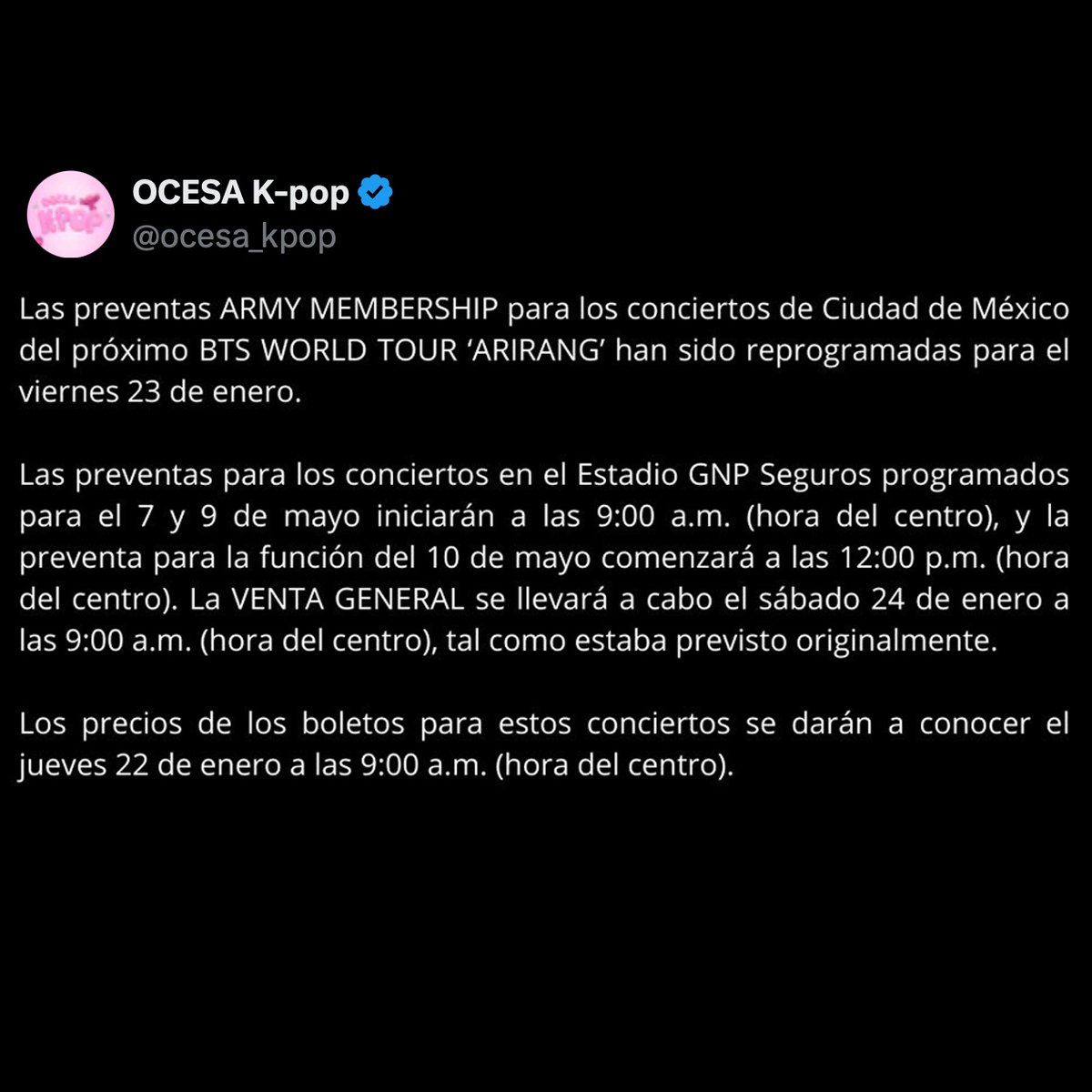 porktendencia's tweet photo. "OCESA":
Porque informó que mañana dará a conocer los precios para los conciertos de BTS en México https://t.co/YhaTfjoHJy