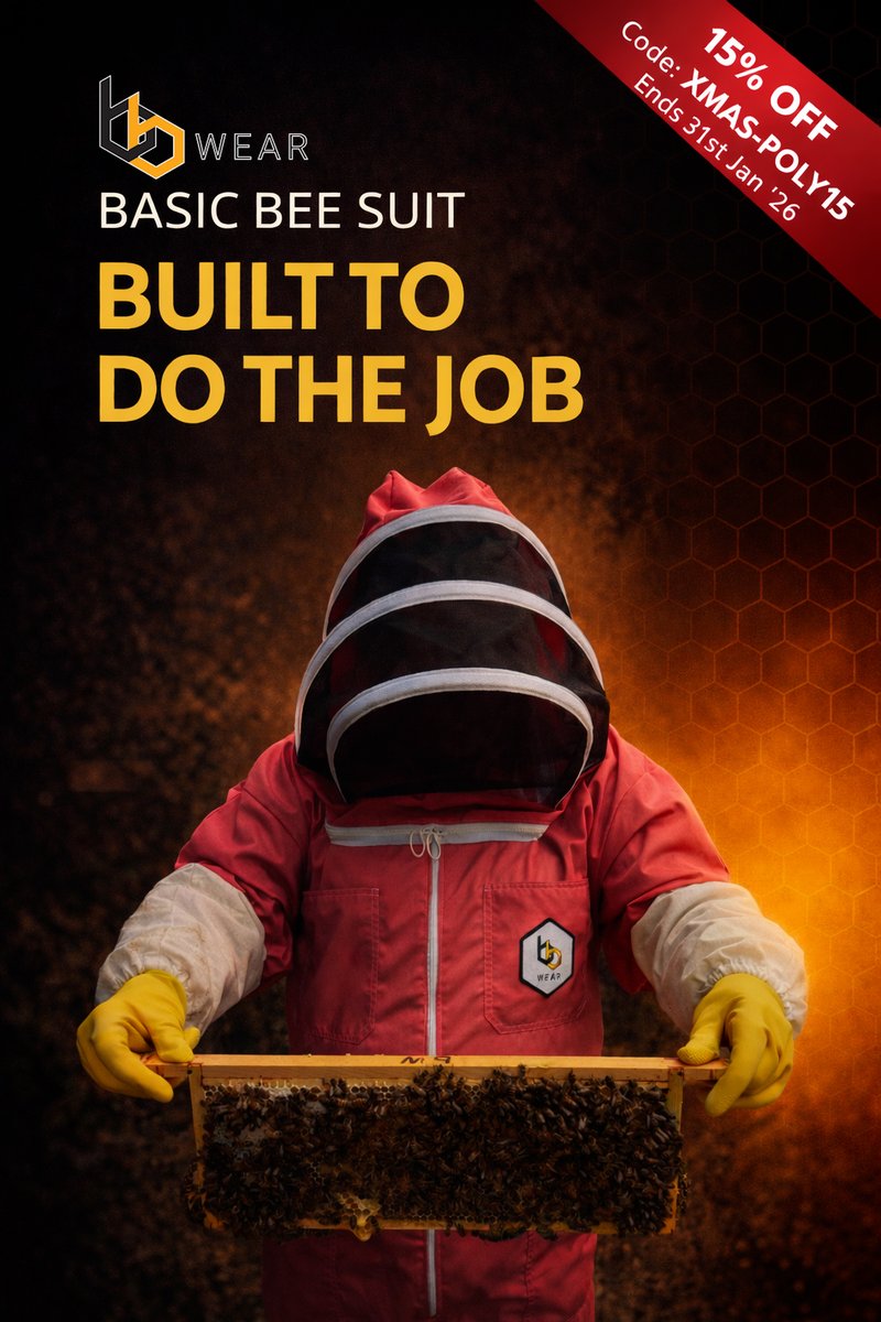 Built to do the job.
And right now, it’s 15% off 🐝

BBwear Basic Bee Suit
Code: XMASPOLY15
Ends 31st Jan '26

bbwear.co.uk/shop/clothing/…

#Beekeeping #Beekeepers #BeekeepingUK  #SmallBusiness