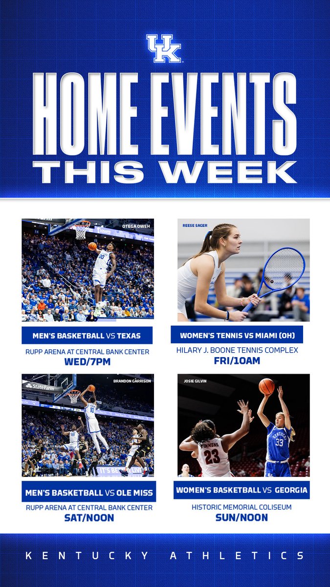 UKAthletics's tweet photo. Bundle up. Show up. See you at HOME, BBN!😼❄️

Men’s Basketball vs. Texas Tickets🔗
https://t.co/UGwZ4y6Yg9

Men’s Basketball vs. Ole Miss Tickets🔗
https://t.co/mm0YQsB2Ye

Women’s Basketball vs. Georgia🔗
https://t.co/x0iTdtt0I6 https://t.co/YoacpFe18Y