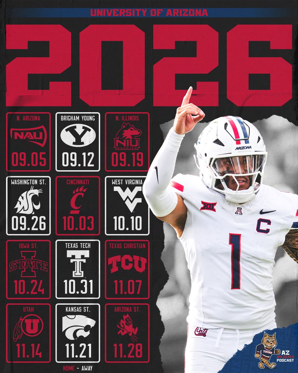 PHNX_Wildcats's tweet photo. Arizona’s 2026 schedule is set 🐻⬇️

How many wins are on it? https://t.co/eODpZ7sxv7