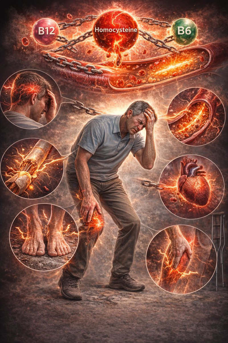 Ferhatarslandr's tweet image. B12 yoksa!
Homosistein yükselir, damar sertleşir, sinir yanar.
Baş ağrır, bacak tutmaz, kalp yorulur.
Bu sadece bir vitamin eksikliği değil.
Sessiz bir sistem arızasıdır.
Tanıyı geciktirme.
Saçma sapan tanılar alma
Kök nedeni gör.
Vücudun fısıltısını çığlığa dönmeden duy.

Yoksa…