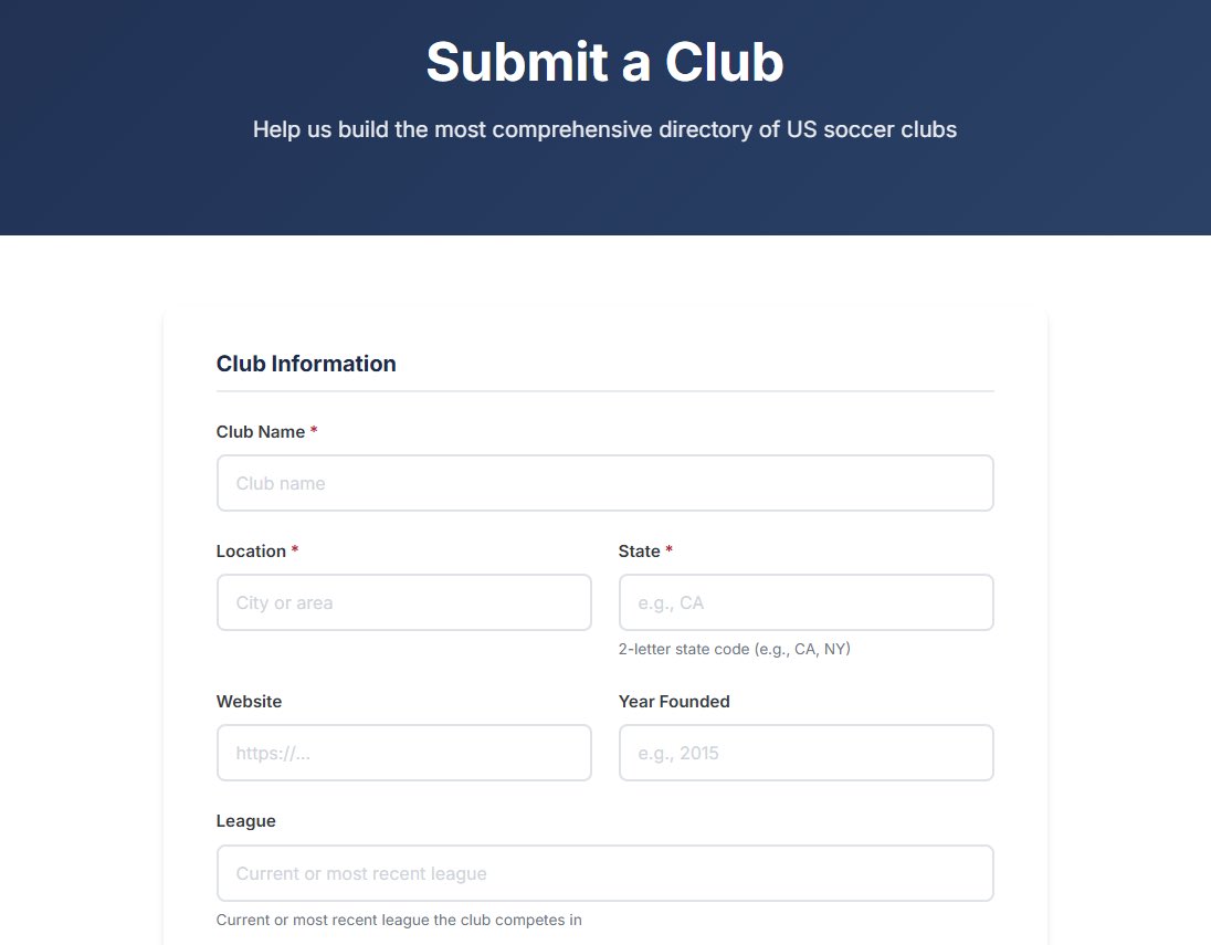 🚨The directory is live!

Contribute to the US Soccer Directory by submitting club information here:

ussoccerdirectory.com/submit/

#ussoccer #ussoccerpyramid #grassrootssoccer