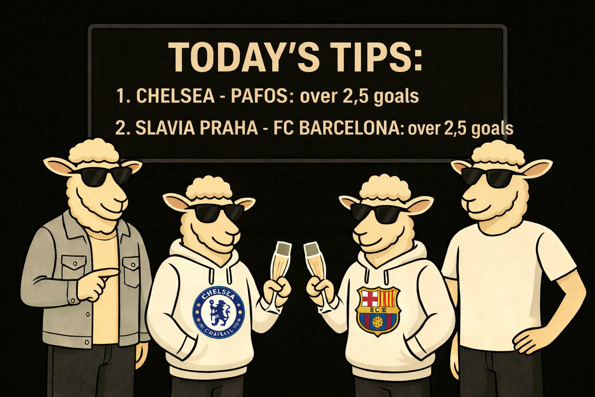 BadSheepSolana's tweet photo. Goals incoming 👀⚽
The Bad Sheep Gang is back with today’s picks — Chelsea vs Pafos &amp; Slavia Praha vs Barça, both screaming over 2.5 goals.
Straight from our own predictions app. Trust the sheep that don’t follow the flock 🐑🔥 https://t.co/1c9dY8p1Oi