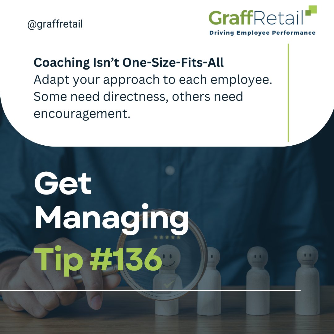 graffretail's tweet image. 🎯 Coaching Isn’t One-Size-Fits-All
Some team members thrive on encouragement, others need directness. The best leaders know how to adapt their coaching style to get the best out of everyone.

#GetManagingTips #RetailLeadership #ManagerTraining #TeamCoaching #RetailSuccess