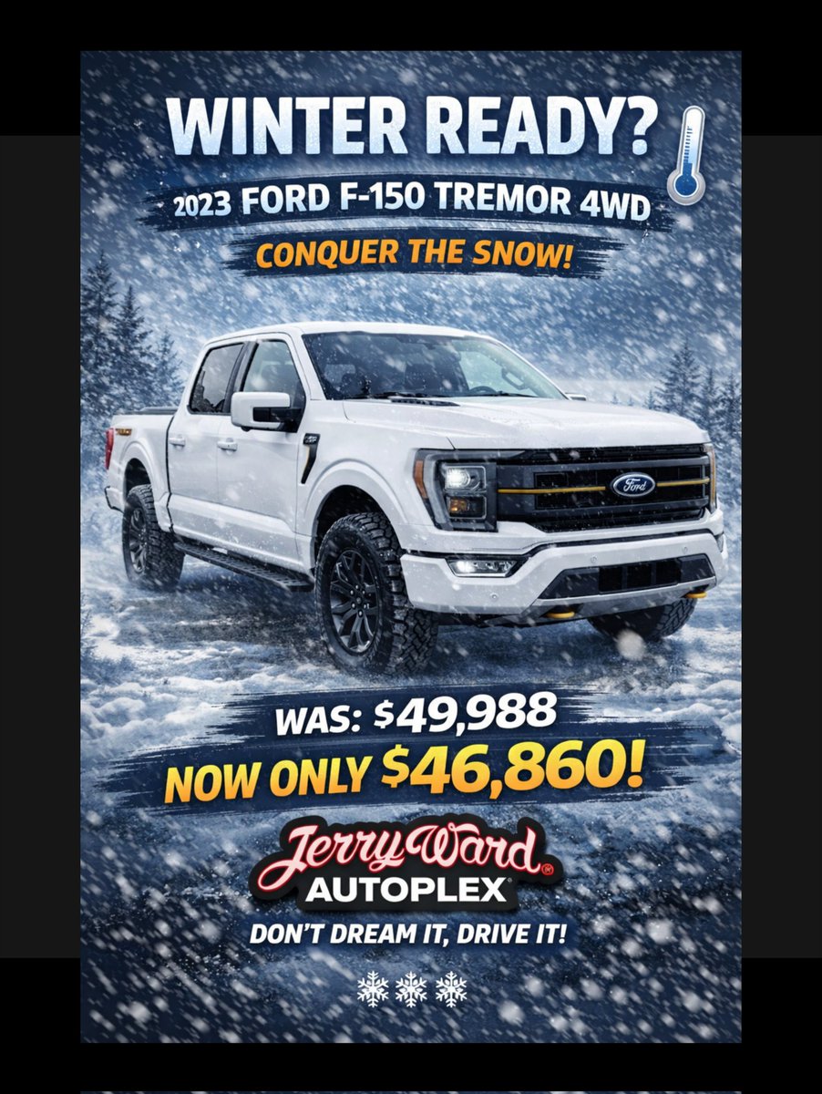 JerryWardAuto's tweet image. 🌨️ SNOW IS COMING — ARE YOU READY? 🌨️
When winter hits hard, you need a truck that’s built to handle it 💪
This 2023 Ford F150 Tremor 4WD is ready to conquer slick roads, snow-covered backroads, and everything in between.
#SnowReady
#Tremor 
#ConquerTheStorm
#4WDLife