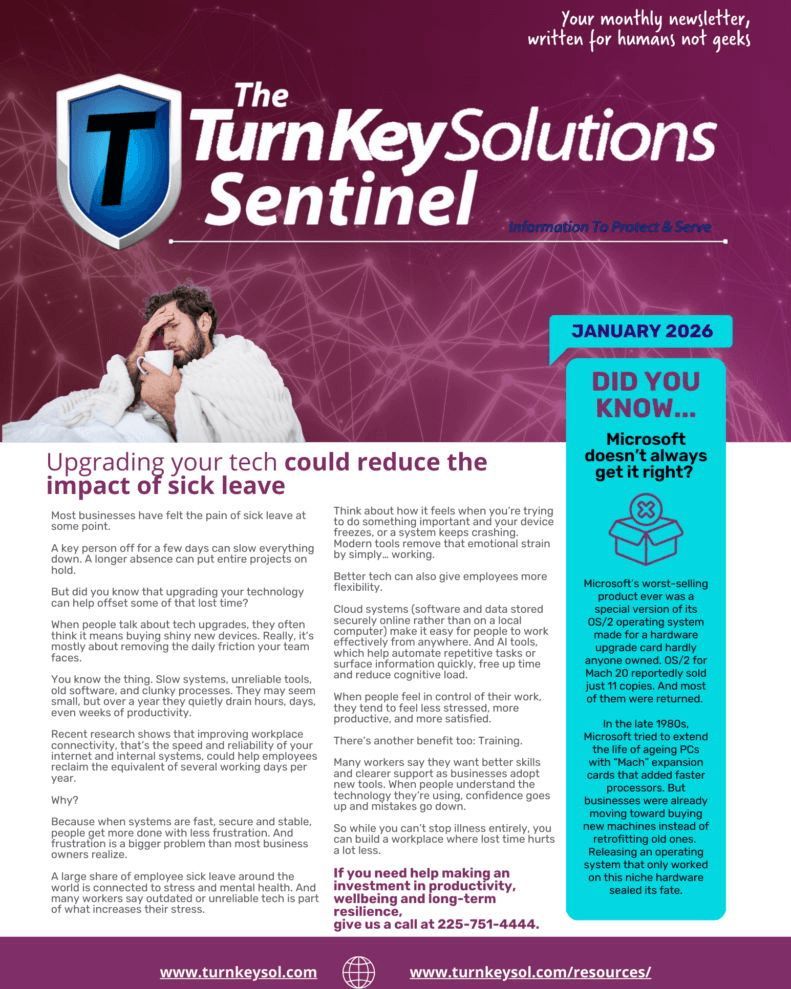 Miss our January newsletter?
You can catch up in one click. It’s packed with quick, practical tips to boost your cybersecurity and keep your business running smoothly in 2026.
👉 Read it here: buff.ly/T3j4BNC #TKS #ITTips #Cybersecurity #BusinessTech #TechTips #ITGuide