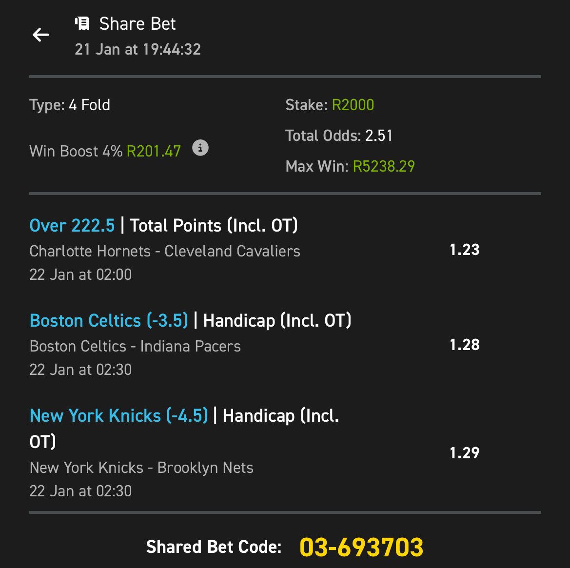 BetQueenDiva's tweet image. NBA Basketball 🏀 

BetSlip Code: 693703
BetLink: easybet.co.za/sports?bookedB…

Join EASYBET here: ebpartners.click/o/3lHTrH?lpage…

⚡️Get R50 sign up bonus + 25 Bonus Spins, 

💛150% first deposit match 💃🥳 

🔔 15% weekly cashbacks 🤑💸

📢 Use Promo Code: BETDIVA50

No deposit required!…