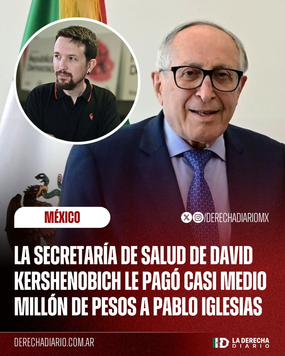DerechaDiarioMX's tweet photo. 🚨🇲🇽🇪🇸 | NO HAY DINERO PARA MEDICINA PERO SÍ PARA PROPAGANDA: La Secretaría de Salud de David Kershenobich le pagó casi medio millón de pesos al comunista español Pablo Iglesias porque prefiere invertir en la difusión del socialismo que en los hospitales mexicanos. https://t.co/KvIVWjwCxG