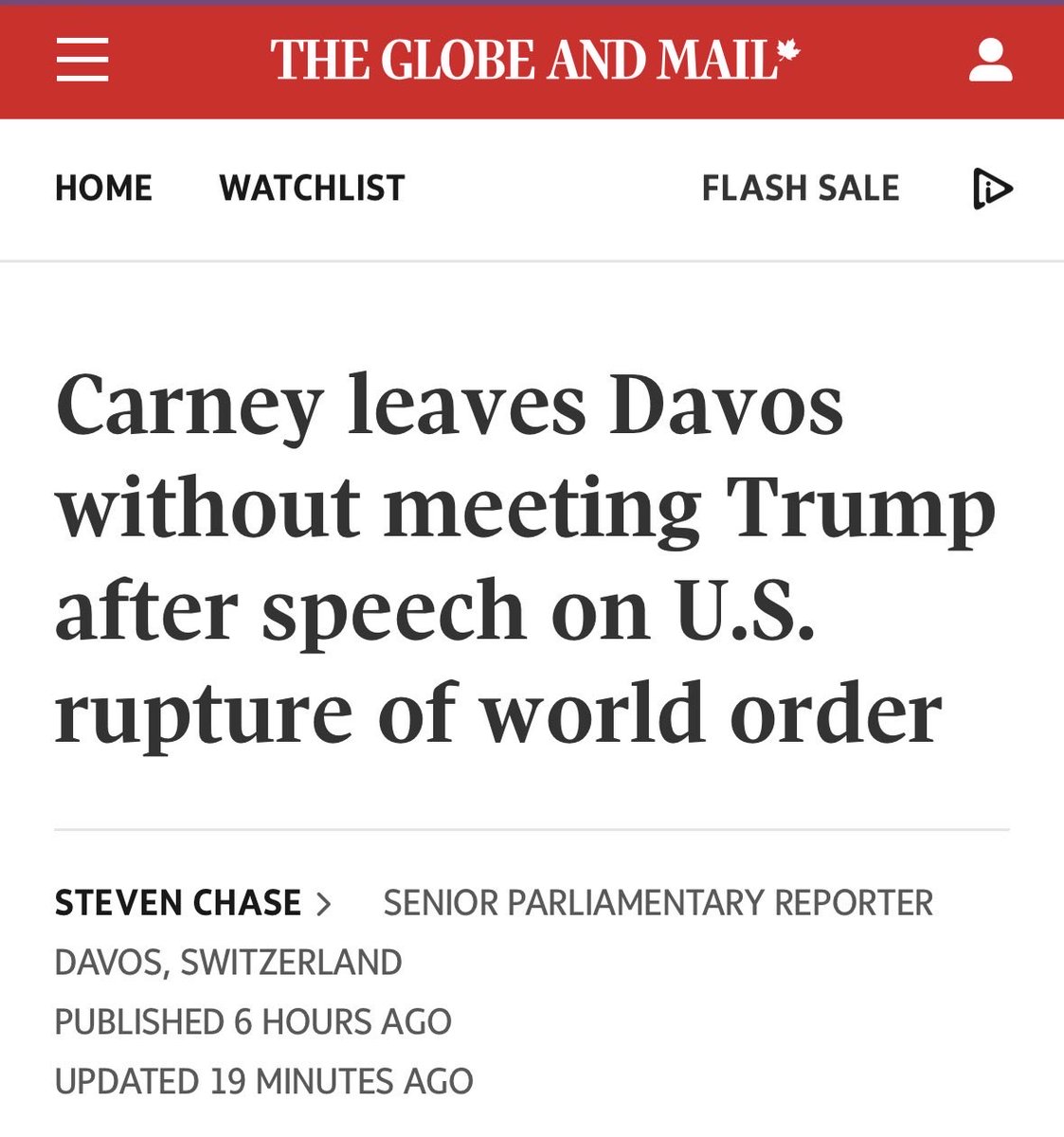 What a cowardly move. 
I hope it’s becoming clear that Carney is tanking the USMCA deal. A trillion dollars in trade. 10’s of thousand of Canadians relying on it to be renewed &amp; Carney has been running around to China &amp; Qatar to get what? 3% of that total? Buckle up Canada.