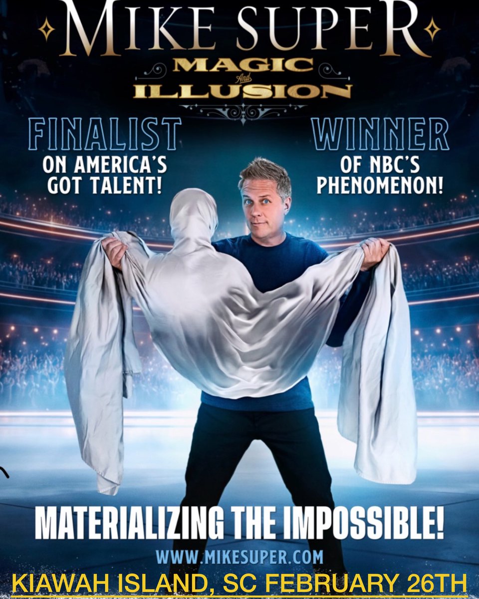 mikesuper's tweet photo. KIAWAH ISLAND, SC!  I’m bringing the MAGIC to your island!!!!  BRING OUT THE WHOLE FAMILY!!! Prepare to have your minds blown! Get your tiks now! https://t.co/Gy3hwsgTXP @kiawahislandsc @kiawaharts #magic #kiawahsc #kiawaharts #family #magic https://t.co/N8zWsC9Yog