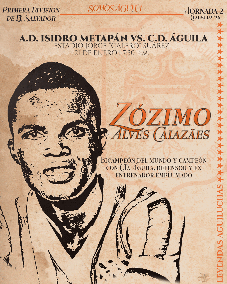 🇧🇷🏆🏆 Empieza el torneo con un bicampeón del Mundo con Brasil. Zózimo jugó en el Ave Majestuosa en 1967-1968 y luego fue entrenador del equipo. 

#SomosÁguila