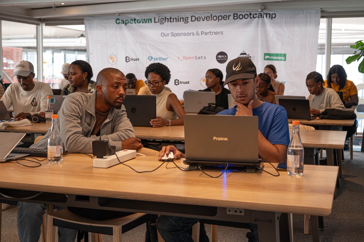 FreeRoutingAf's tweet photo. Day three of our Pre-@abcptza Lightning Developer Bootcamp in Cape Town was electrifying! ⚡️🇿🇦

Building on the momentum from day two, today pushed participants deeper into Bitcoin Core. They connected directly to their own local nodes to build a mempool explorer and took on an assignment to create a simple UI that can send testnet bitcoin from one user to another using their own Bitcoin node.

From there, we made the transition into the Lightning Network. We explored Lightning nodes, different implementations, payment channels, routing, and how Lightning works under the hood. This set the stage for what’s coming next.

Huge thanks to our sponsors and partners for their continued support

@abcptza
@btrustteam
@Tether_Africa
@OpenSats
@mavapay
@planb_network 

Tomorrow, we go even deeper ⚡️