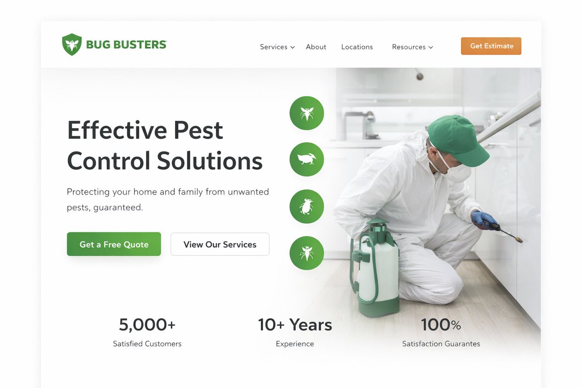 TwoSquaresHQ's tweet photo. Pest Control hero section design https://t.co/jIwEqJMP6B
